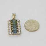 Sterling Silver Blue Topaz & CZ Oblong Drop Pendant Contemporary c2000s