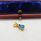 Sterling Silver Gilt & Synthetic Sapphire Droplet Charm Pendant Vintage c1970
