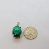 Sterling Silver Cabochon Malachite Oval Drop Charm Pendant Vintage c1970
