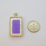Sterling Silver Dragon & Natural Lavender Jade Rectangle Pendant Vintage c1970