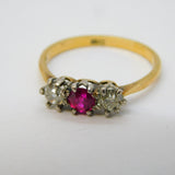 Victorian 18ct Gold, Ruby & 0.3ct Diamond Dress Ring Antique c1880s