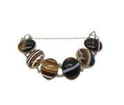 Victorian Sterling Silver & Banded Agate Cabochon Cuff Bracelet Antique