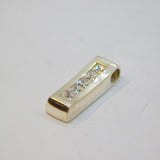 Sterling Silver Channel Set CZ Curved Rectangle Drop Pendant Vintage c1970