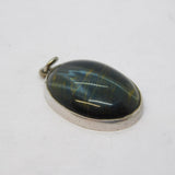 Sterling Silver Cabochon Labradorite Drop Pendant Vintage c1970