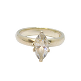 Sterling Silver Marquise White Topaz Solitaire Dress Ring Vintage c1970 Size N