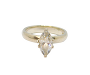 Sterling Silver Marquise White Topaz Solitaire Dress Ring Vintage c1970 Size N