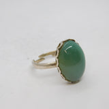 Sterling Silver Cabochon Green Moss Agate Dress Ring Vintage c1970 Size O 1/2