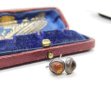 Pair of Sterling Silver Amber Bead Cabochon Stud Earrings Vintage c1970