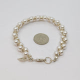 Sterling Silver Woven White Faux Pearl Double Strand Bracelet Vintage c2000