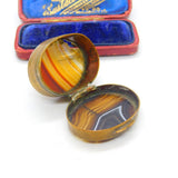 Victorian Gilt Metal, Banded & Red Agate Trinket or Pill Box Antique c1860 AF