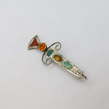 Scottish Sterling Silver Mixed Agate & Crystal Dirk Brooch Pin Vintage c1970