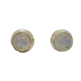 Pair of Sterling Silver Cabochon Moonstone Round Stud Earrings Modern c2000