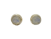Pair of Sterling Silver Cabochon Moonstone Round Stud Earrings Modern c2000