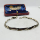 Sterling Silver & Inlayed Dark-Wood Panel Bracelet Vintage c1970 7" Length