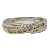 9ct White Gold & White Spinel Set Crossover Ring Vintage c1990 Birmingham
