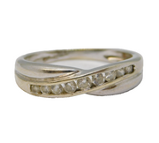 9ct White Gold & White Spinel Set Crossover Ring Vintage c1990 Birmingham