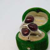 Sterling Silver & Cabochon Baltic Amber Set Floral Dress Ring Vintage c1970