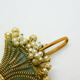 Victorian 9ct Gold, Pearl & Resin Set Flower Basket Brooch Pin Antique c1890
