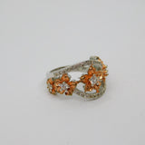 Rose-Gold On Sterling Silver Spinel Set Floral Dress Ring Modern c2000 Size L