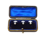 Art Deco Boxed Set of Mother of Pearl & Gold Dress Studs Antique c1920s