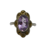 Art Deco Sterling Silver, Amethyst & Marcasite Dress Ring Antique c1920s