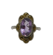 Art Deco Sterling Silver, Amethyst & Marcasite Dress Ring Antique c1920s