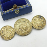 George V .500 Silver Gilt Shilling & Sixpence Coin Brooch Antique 1928 Deco