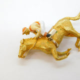 9ct Yellow Gold & Red-Cream Enamel Horse Racing Brooch Vintage 1973 Birmingham