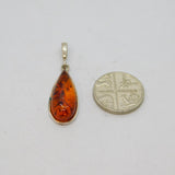 Sterling Silver Baltic Amber Peardrop Charm Pendant Vintage c1970s