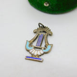 Sterling Silver Enamel Musical Harp Charm Pendant Vintage c1970