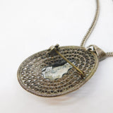 Sterling Silver Turquoise Set Filigree Pendant Necklace Vintage c1970