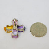 Sterling Silver Multi-Colour Paste Set Flower Charm Pendant Vintage c1970