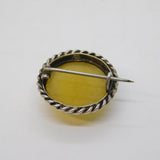 19th Century Sterling Silver & Lemon Hardstone Brooch Pin Antique c1890s