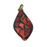 Sterling Silver Black & Red Resin Mosaic Style Charm Pendant Modern c1990s