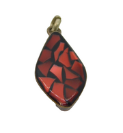 Sterling Silver Black & Red Resin Mosaic Style Charm Pendant Modern c1990s