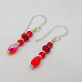 Pair of Sterling Silver Mixed Red Glass Beads Drop Earrings Contemporary c2010