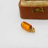 9ct Yellow Gold Carved Yellow Murano Glass Drop Charm Pendant Vintage c2000