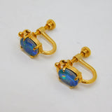 Pair of Sterling Silver Gilt Opal Triplet Screw Back Earrings Modern c1990