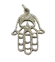 Sterling Silver Hamsa Hand Charm Pendant Vintage c1970