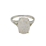 Sterling Silver Crackle Quartz Solitaire Dress Ring Modern c2000 Size P 1/2