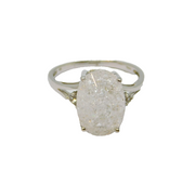 Sterling Silver Crackle Quartz Solitaire Dress Ring Modern c2000 Size P 1/2