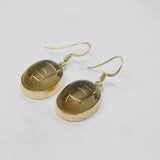 Pair of Sterling Silver Cabochon Citrine Drop Earrings Vintage c1970