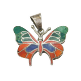 Sterling Silver Hardstone Set Butterfly Charm Pendant Vintage c1970