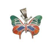 Sterling Silver Hardstone Set Butterfly Charm Pendant Vintage c1970