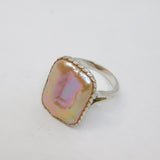 Sterling Silver Iridescent Pink Shell Statement Ring Contemporary c2000 Size Q