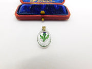 Sterling Silver Painted Glass Scottish Thistle Charm Pendant Vintage c1970