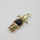 Sterling Silver Black Enamel Upside Down Wise Owl Charm Pendant Vintage c1970s