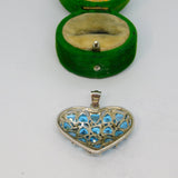 Sterling Silver Blue Glass Set Heart Charm Pendant Vintage c1970