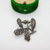 Sterling Silver Marcasite Set Oak Loaf Brooch Pin Antique c1930 Art Deco