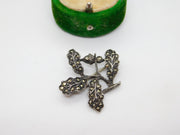 Sterling Silver Marcasite Set Oak Loaf Brooch Pin Antique c1930 Art Deco